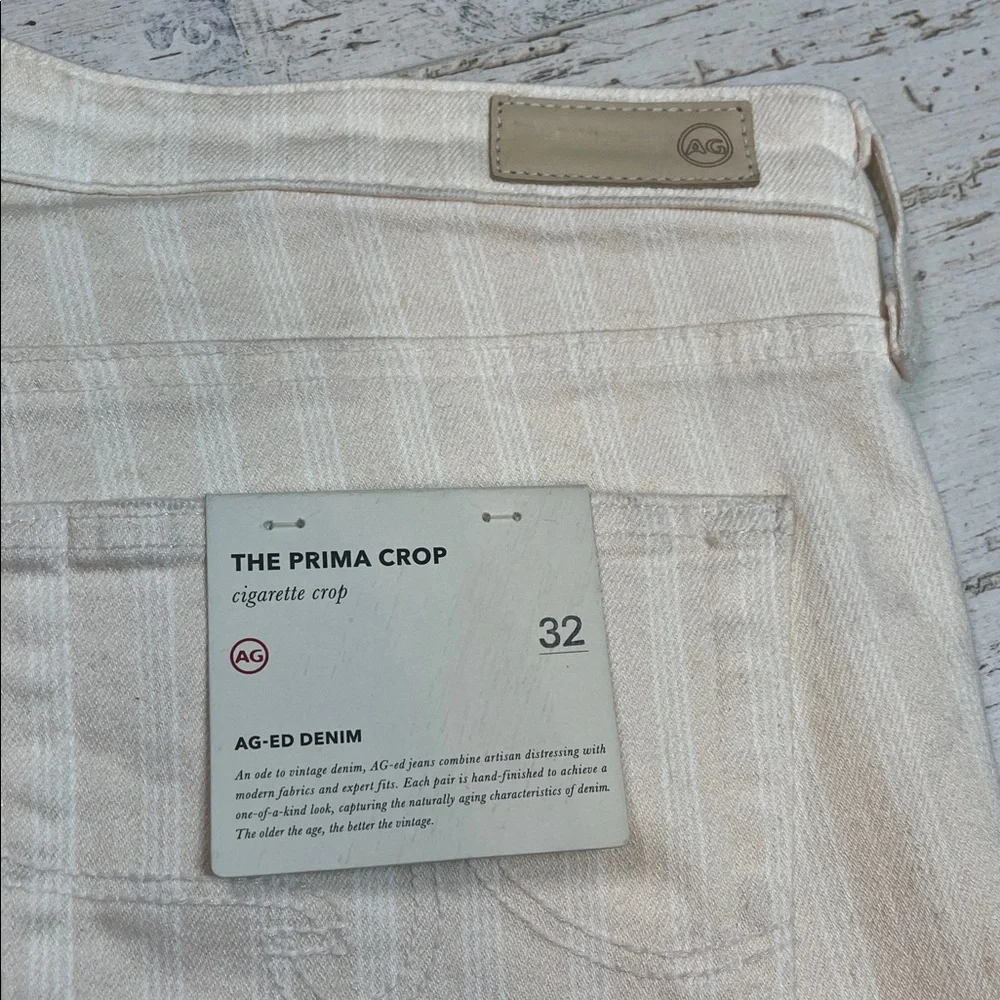 AG Adriano Goldschmied Ag-Ed Denim The Prima Crop Cigarette Cream Striped 32